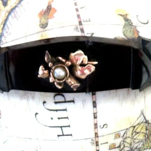 ❤️Antique 14k Seed Pearl Black Onyx Mourning Pin Victorian Brooch 16 Grams